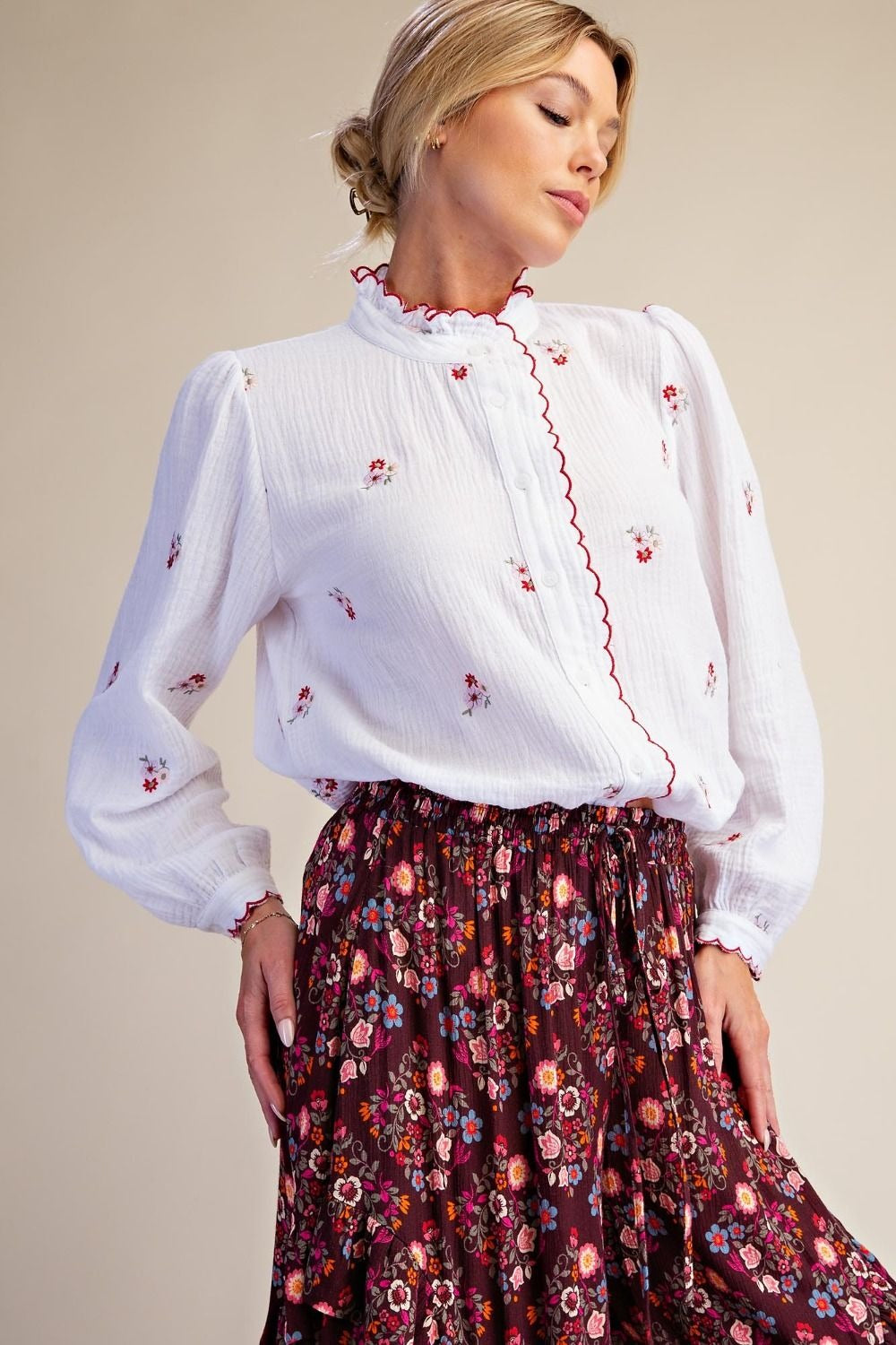 Roslyn Embroidered Cotton Gauze Blouse