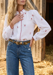 Roslyn Embroidered Cotton Gauze Blouse