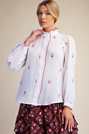Roslyn Embroidered Cotton Gauze Blouse