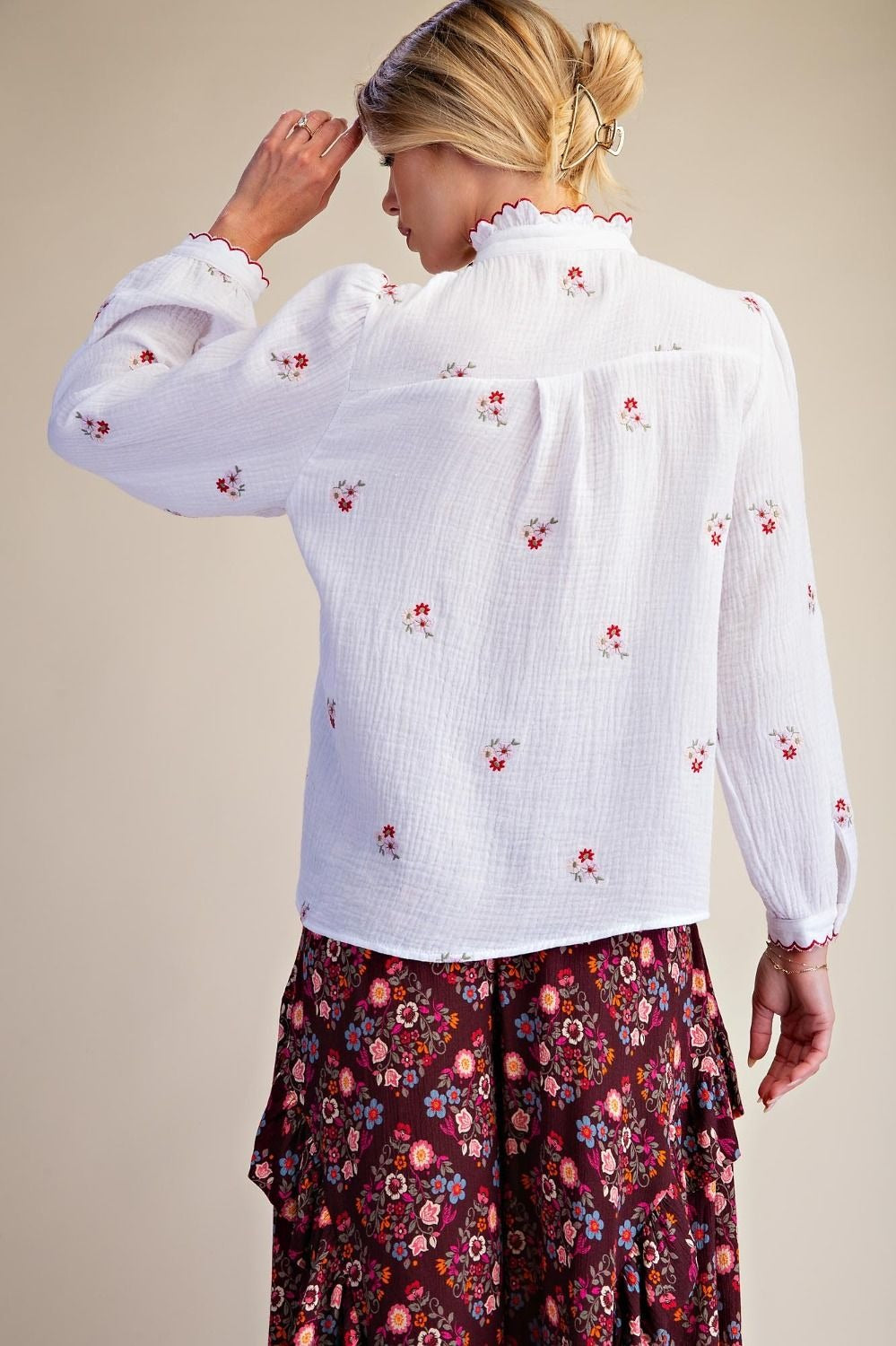 Roslyn Embroidered Cotton Gauze Blouse