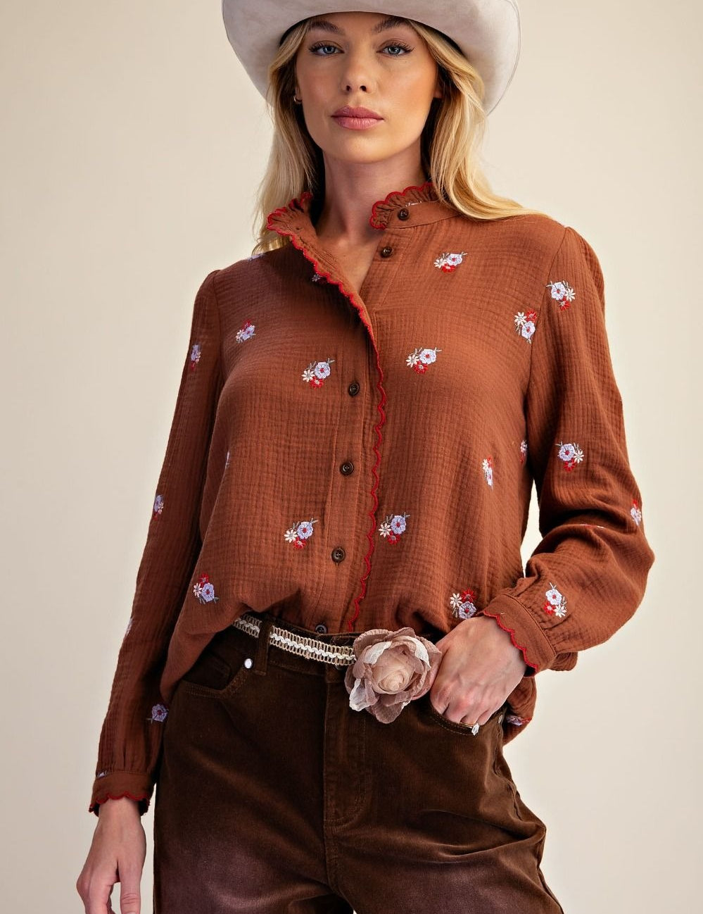 Roslyn Embroidered Cotton Gauze Blouse