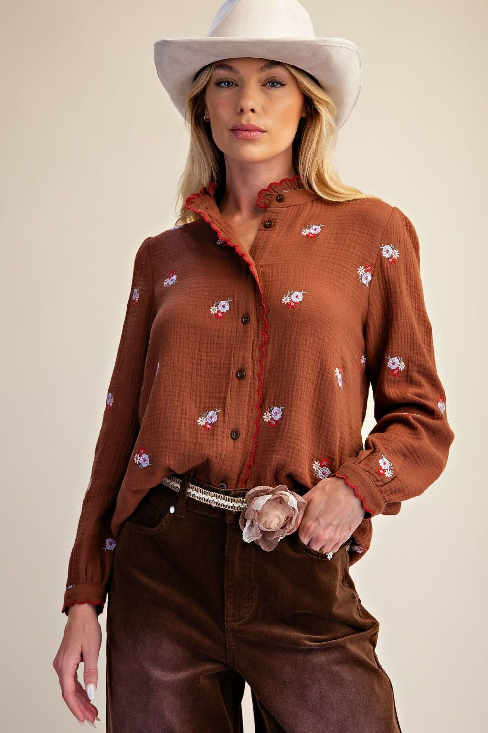 Roslyn Embroidered Cotton Gauze Blouse