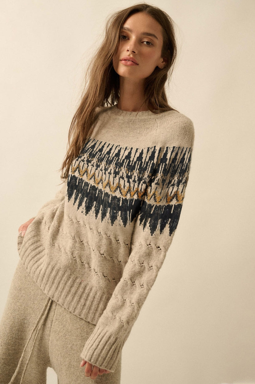 Sawtooth Cable Knit Raglan-Sleeve Sweater