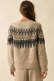 Sawtooth Cable Knit Raglan-Sleeve Sweater