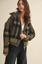 Sawyer Plaid Fuzzy Sweater Cropped Jacket