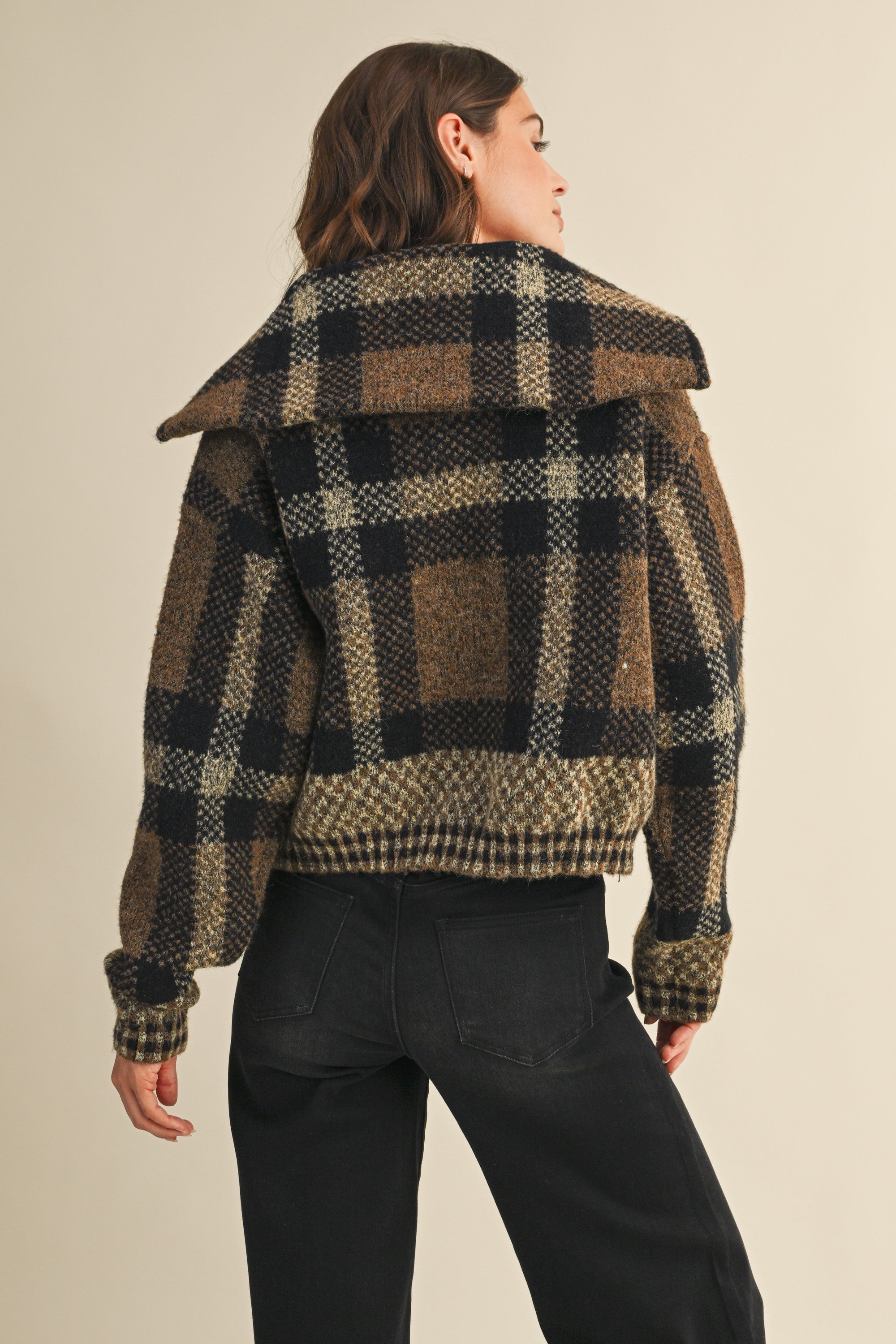 Sawyer Plaid Fuzzy Sweater Cropped Jacket