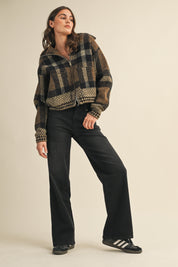 Sawyer Plaid Fuzzy Sweater Cropped Jacket