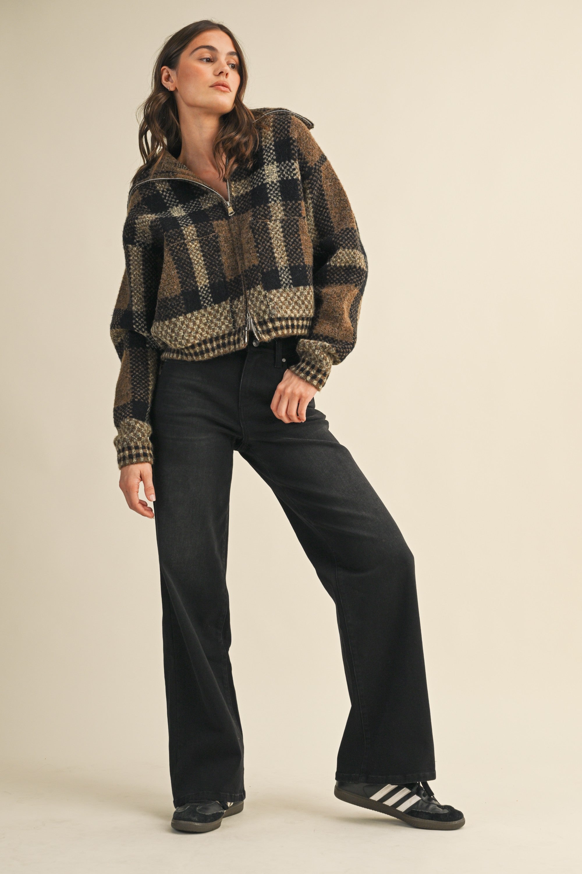 Sawyer Plaid Fuzzy Sweater Cropped Jacket