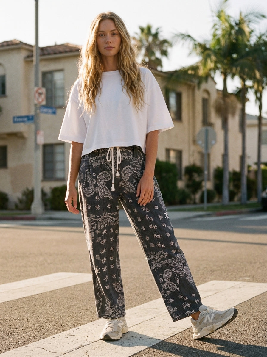 Sienna Bandana Print Barrel Fit Pants