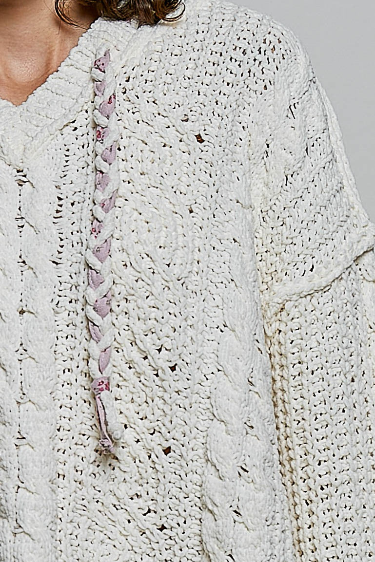 Soft Spot V-Neck Hooded Chenille Sweater