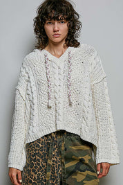 Soft Spot V-Neck Hooded Chenille Sweater