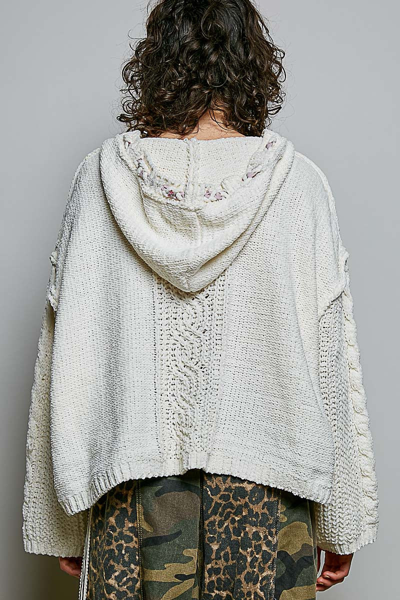 Soft Spot V-Neck Hooded Chenille Sweater