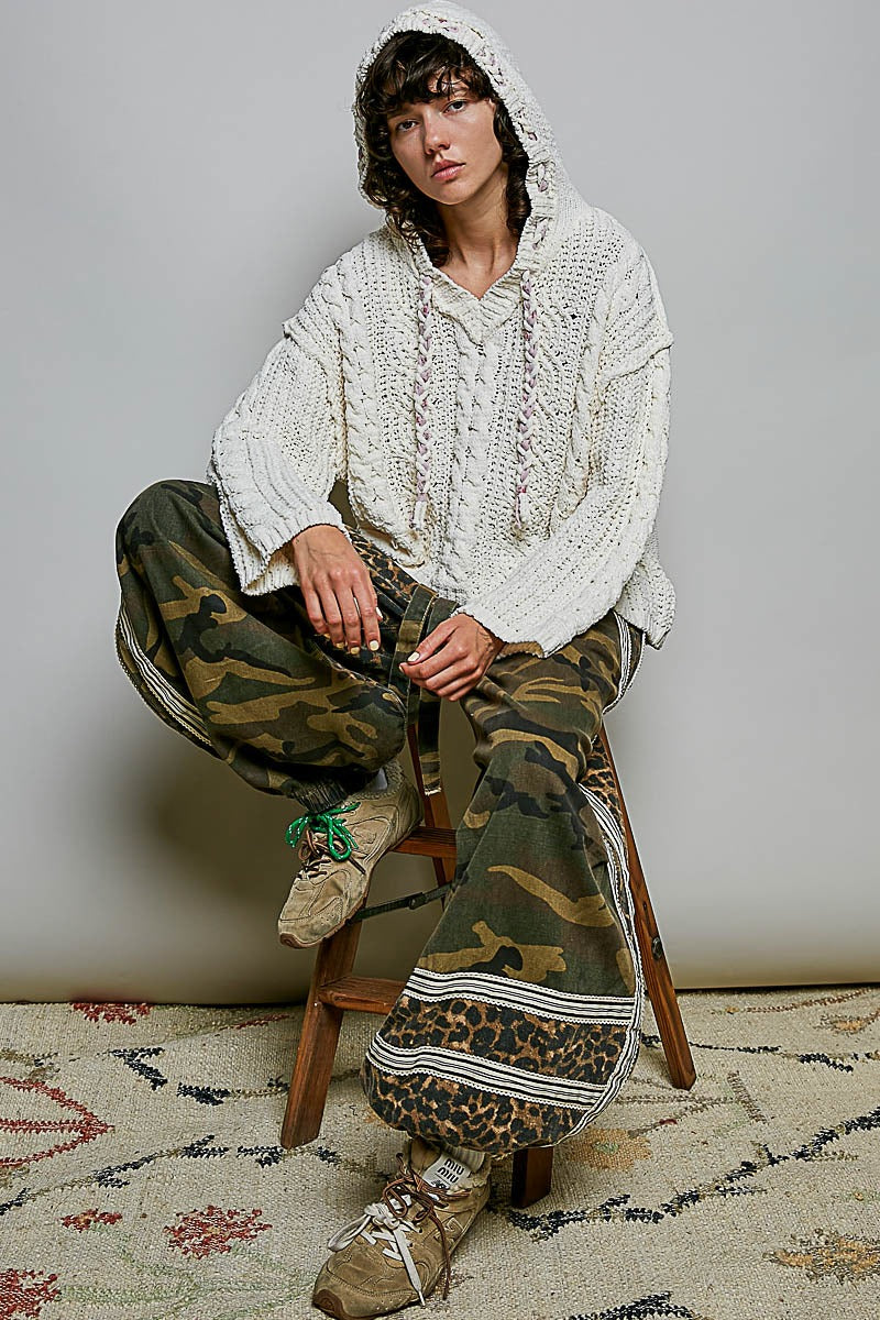 Soft Spot V-Neck Hooded Chenille Sweater