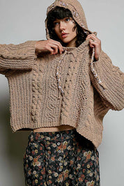 Soft Spot V-Neck Hooded Chenille Sweater