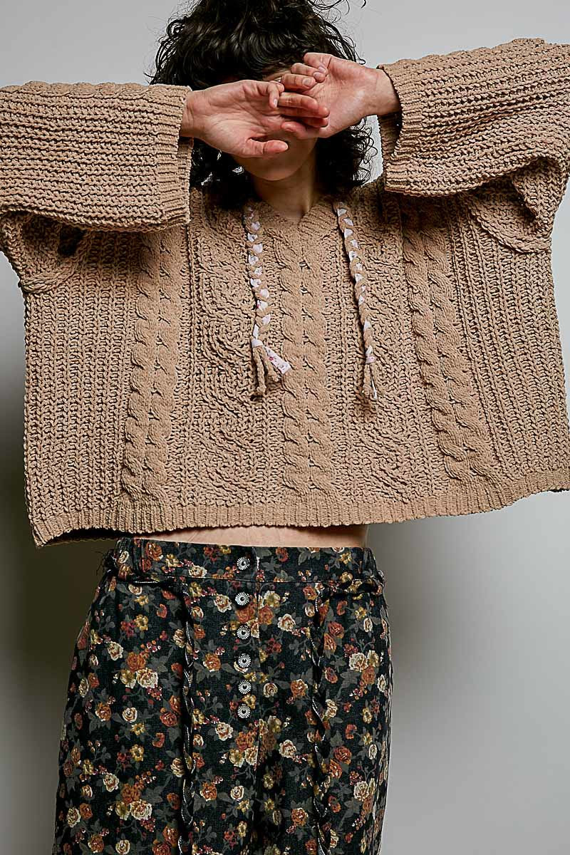 Soft Spot V-Neck Hooded Chenille Sweater