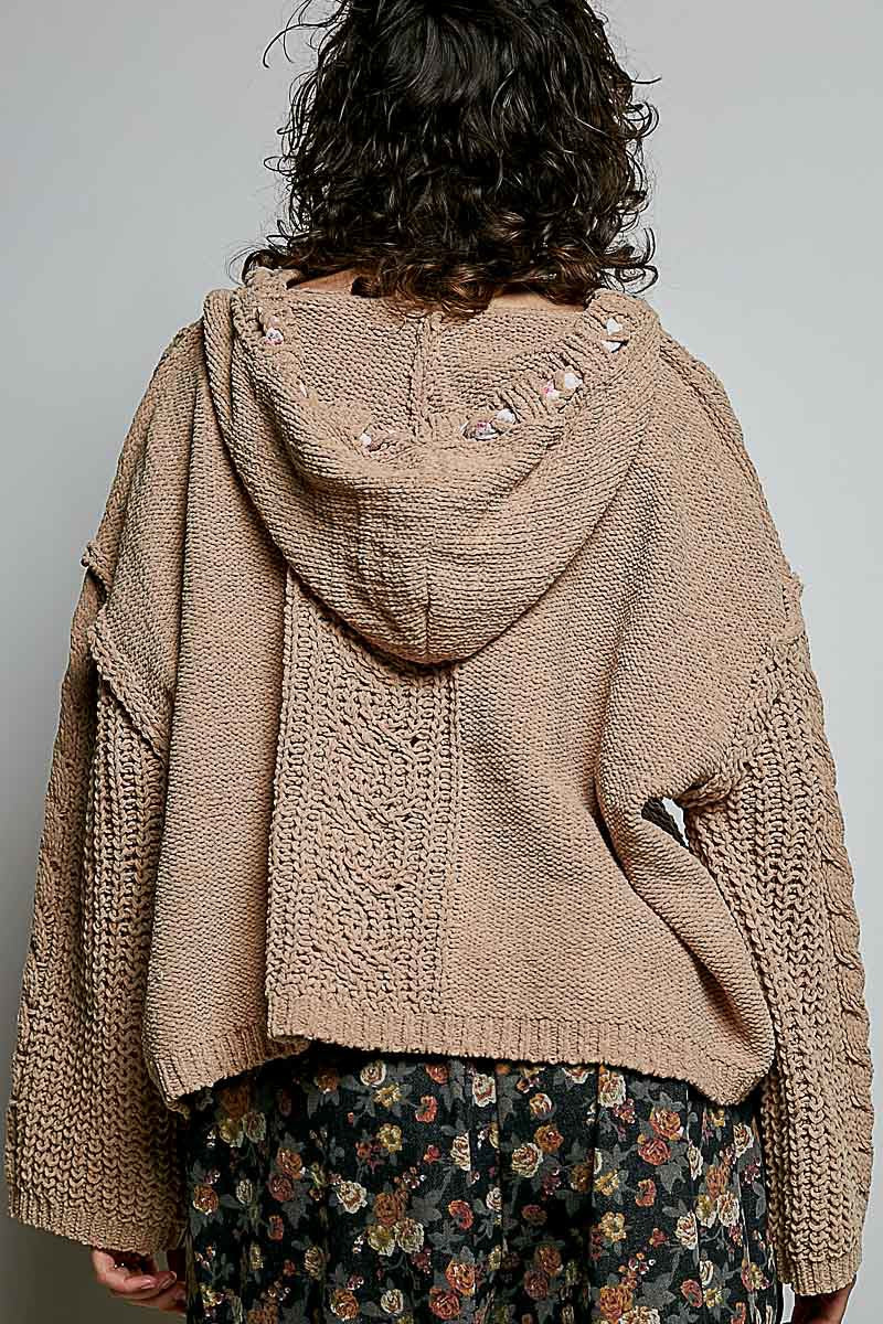 Soft Spot V-Neck Hooded Chenille Sweater