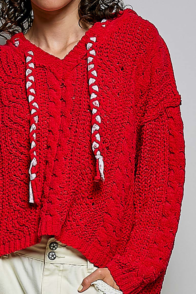 Soft Spot V-Neck Hooded Chenille Sweater