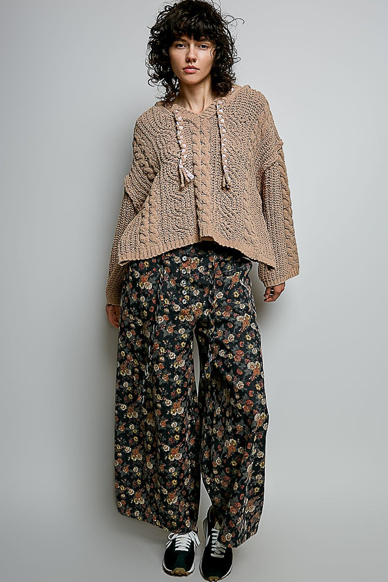 Soft Spot V-Neck Hooded Chenille Sweater