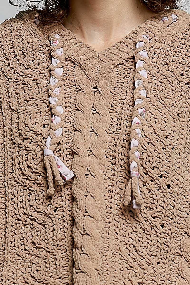 Soft Spot V-Neck Hooded Chenille Sweater