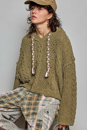 Soft Spot V-Neck Hooded Chenille Sweater