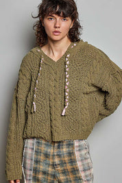 Soft Spot V-Neck Hooded Chenille Sweater