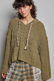 Soft Spot V-Neck Hooded Chenille Sweater