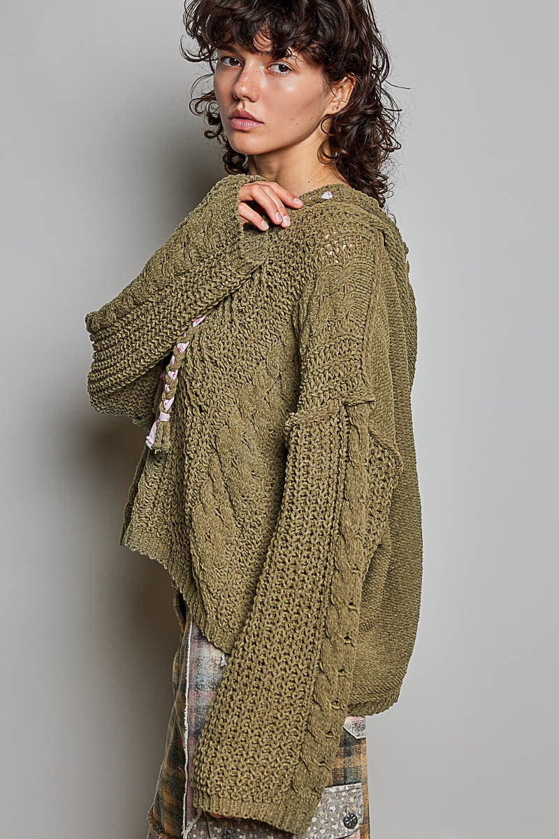 Soft Spot V-Neck Hooded Chenille Sweater