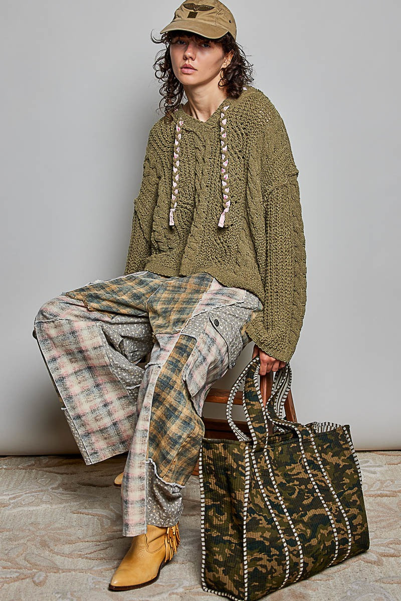 Soft Spot V-Neck Hooded Chenille Sweater