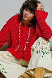 Soft Spot V-Neck Hooded Chenille Sweater