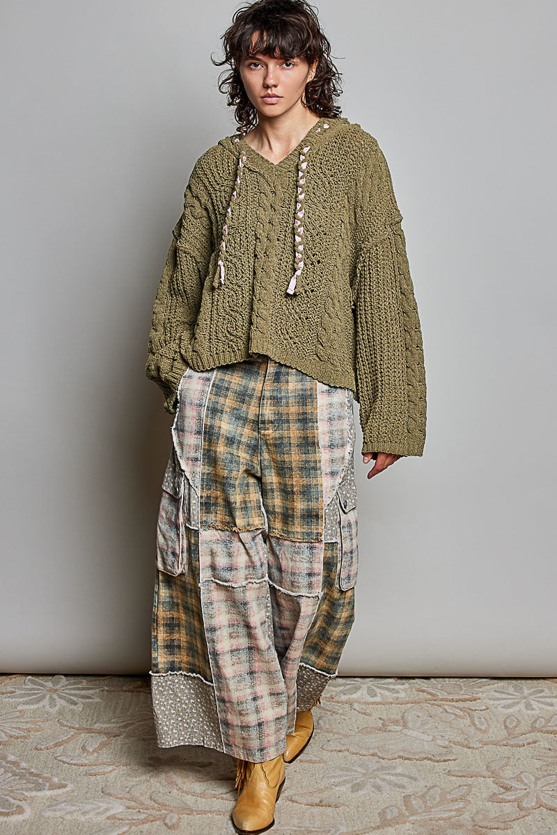 Soft Spot V-Neck Hooded Chenille Sweater