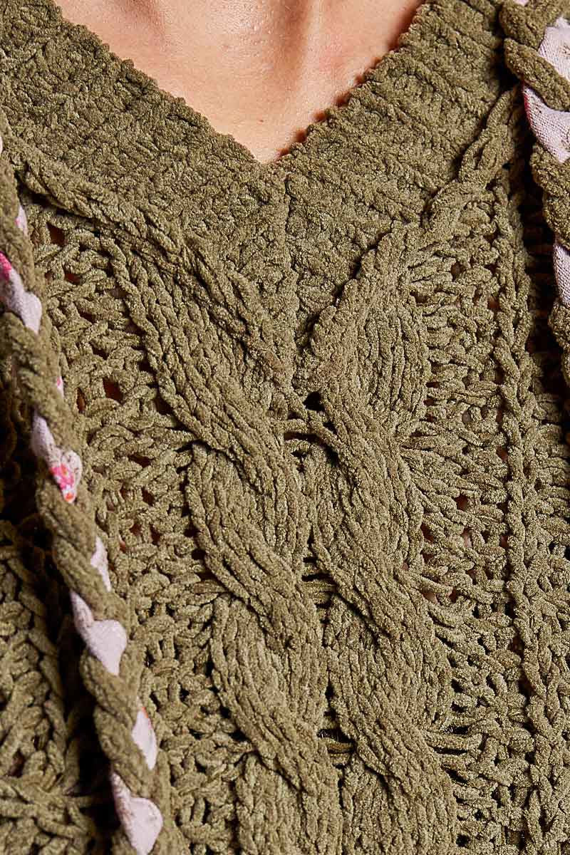 Soft Spot V-Neck Hooded Chenille Sweater