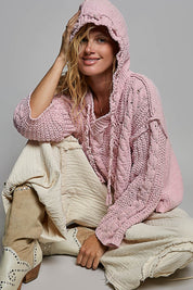 Soft Spot V-Neck Hooded Chenille Sweater