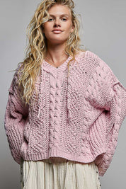 Soft Spot V-Neck Hooded Chenille Sweater