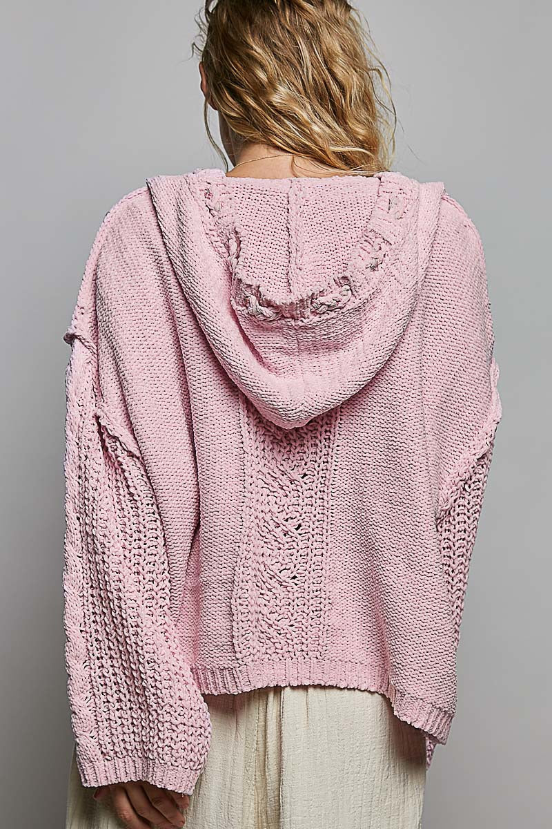Soft Spot V-Neck Hooded Chenille Sweater