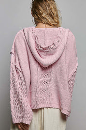 Soft Spot V-Neck Hooded Chenille Sweater