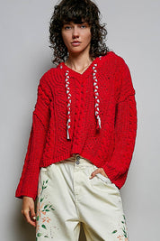 Soft Spot V-Neck Hooded Chenille Sweater