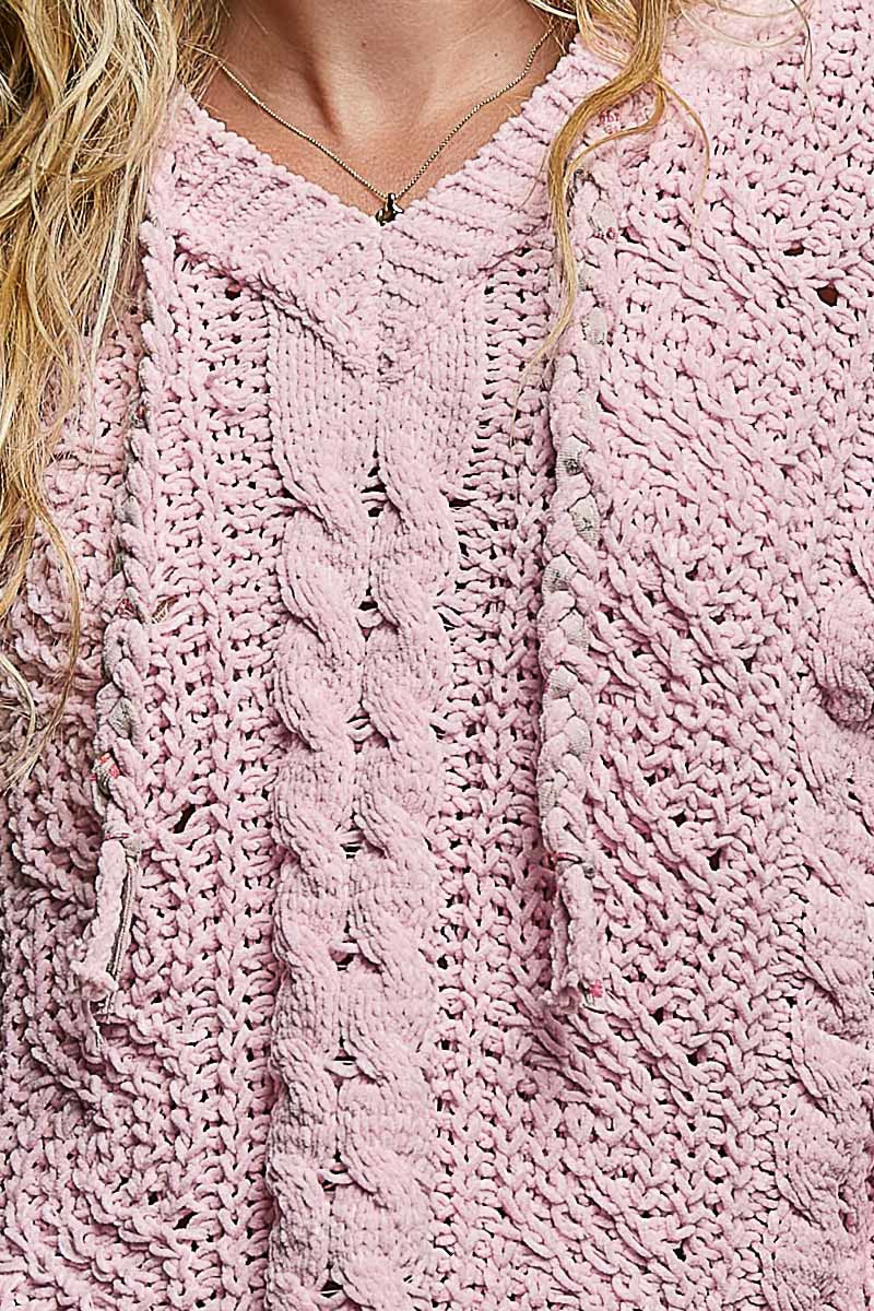 Soft Spot V-Neck Hooded Chenille Sweater