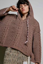 Soft Spot V-Neck Hooded Chenille Sweater