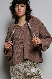 Soft Spot V-Neck Hooded Chenille Sweater