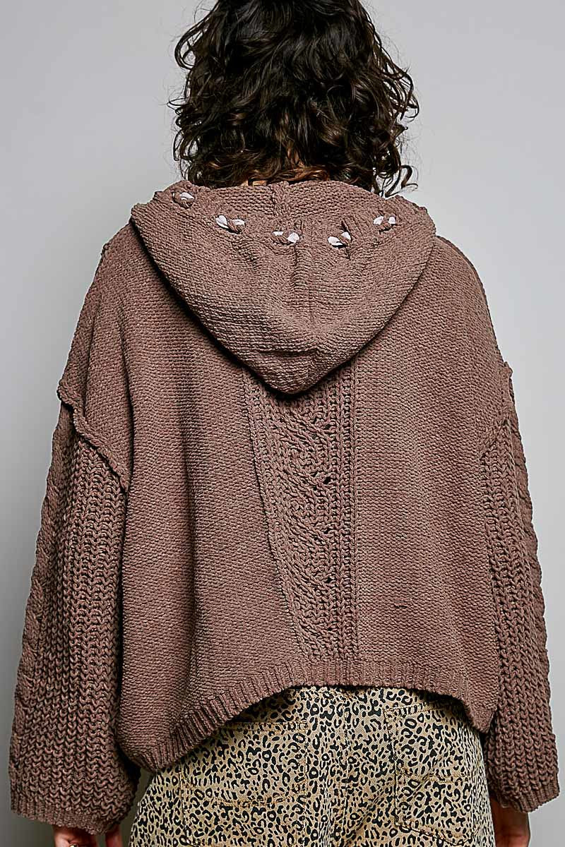 Soft Spot V-Neck Hooded Chenille Sweater