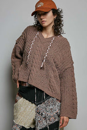 Soft Spot V-Neck Hooded Chenille Sweater