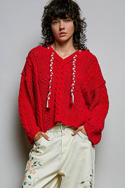 Soft Spot V-Neck Hooded Chenille Sweater