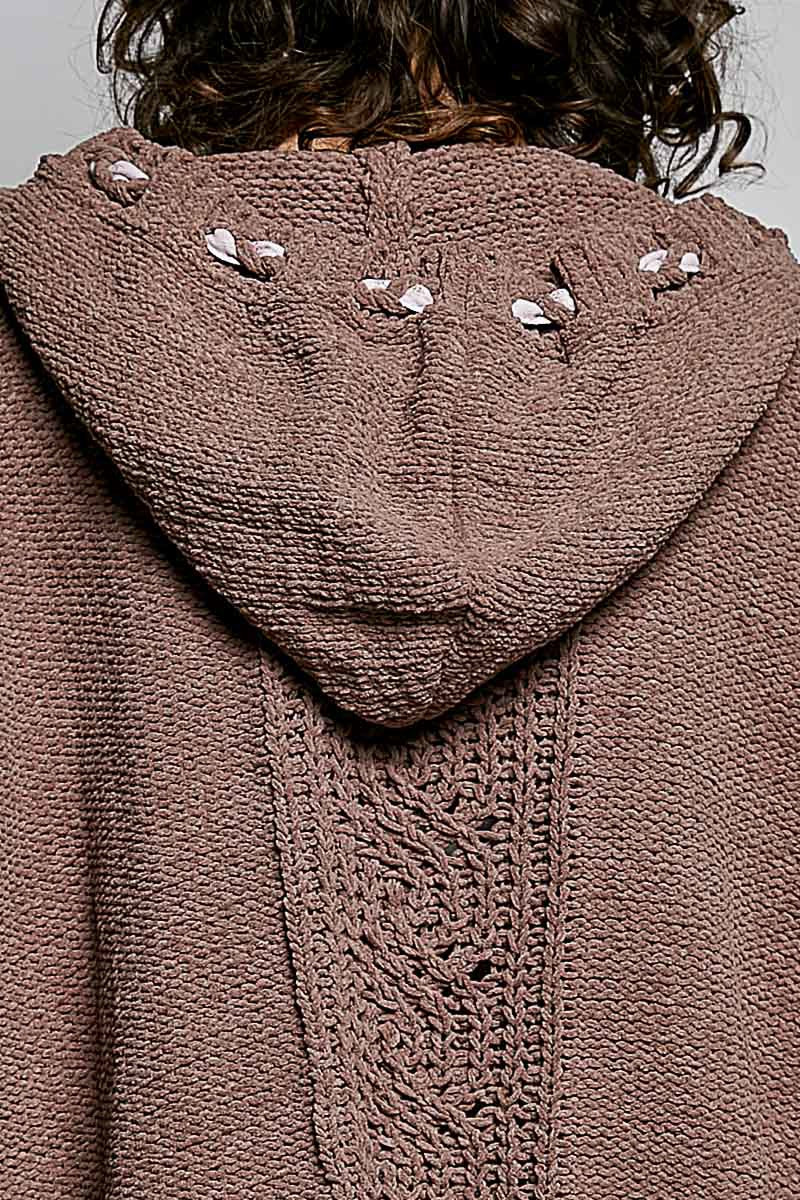 Soft Spot V-Neck Hooded Chenille Sweater