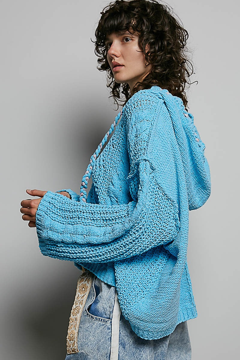 Soft Spot V-Neck Hooded Chenille Sweater