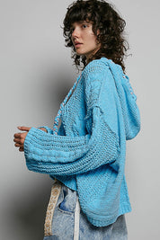 Soft Spot V-Neck Hooded Chenille Sweater
