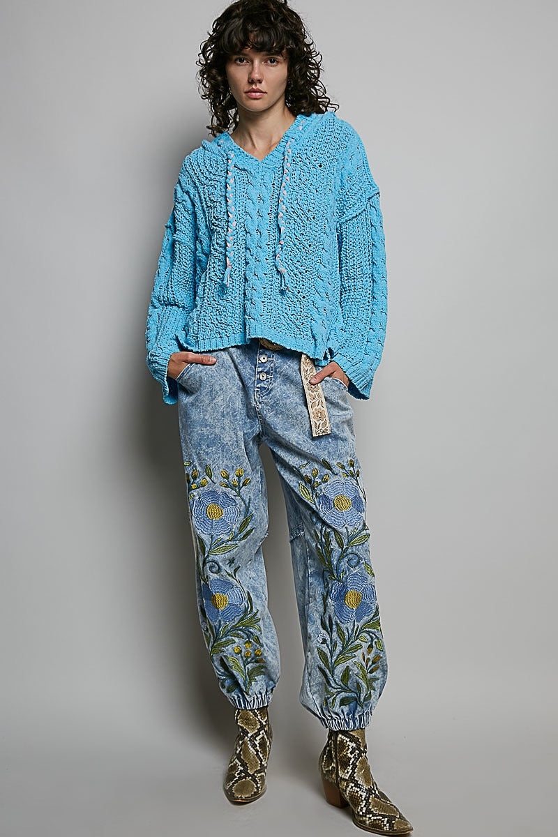 Soft Spot V-Neck Hooded Chenille Sweater