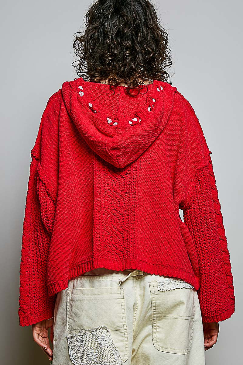 Soft Spot V-Neck Hooded Chenille Sweater