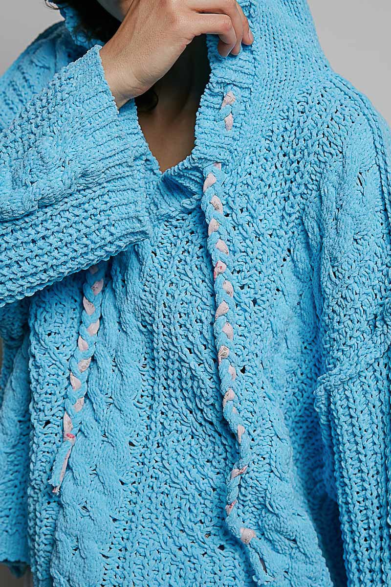 Soft Spot V-Neck Hooded Chenille Sweater