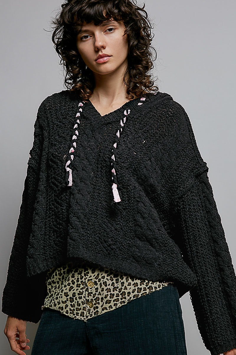 Soft Spot V-Neck Hooded Chenille Sweater