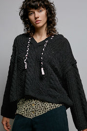 Soft Spot V-Neck Hooded Chenille Sweater